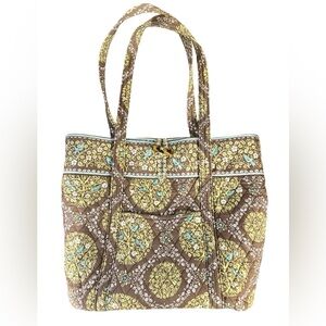 Vera Bradley Large Fabric Tote Sittin In A Tree Birds Pattern Brown Blue Green